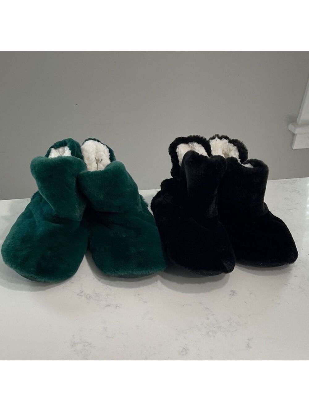 NWOT Cozy Green and Black Plush Slippers - get both!